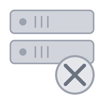 Server error icon with crossed out database storage symbol on white background representing data access failure