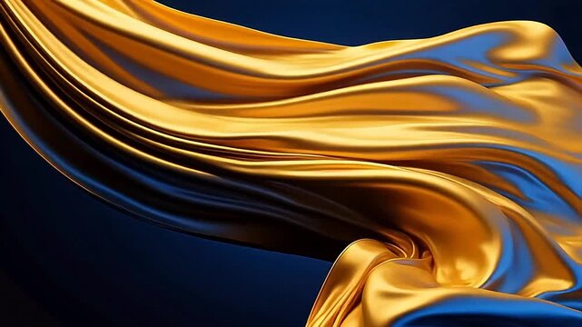 Golden silk flowing against blue background