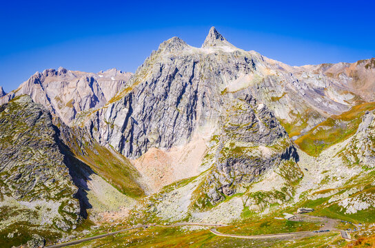 Great St Bernard Pass, Valais Alps. Petit Pain de Sucre mountain.