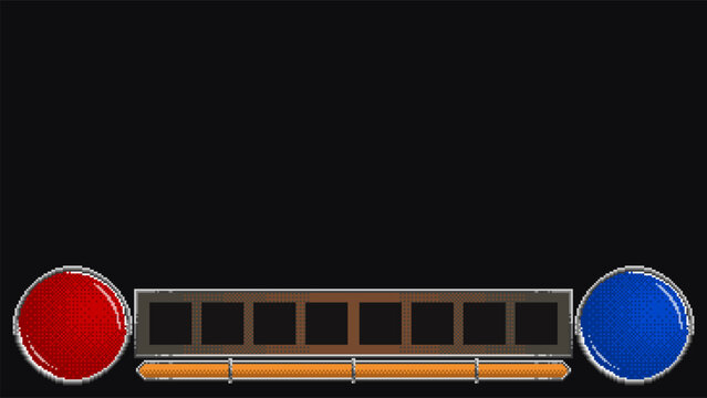 Pixel art fantasy user interface with health and mana orbs and progress bars. Game UI layout for RPG, status systems and HUD design.