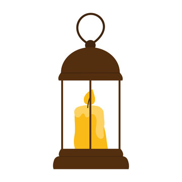 Magic lantern with burning candle. Wizard witchcraft, fortune teller ritual cartoon vector illustration