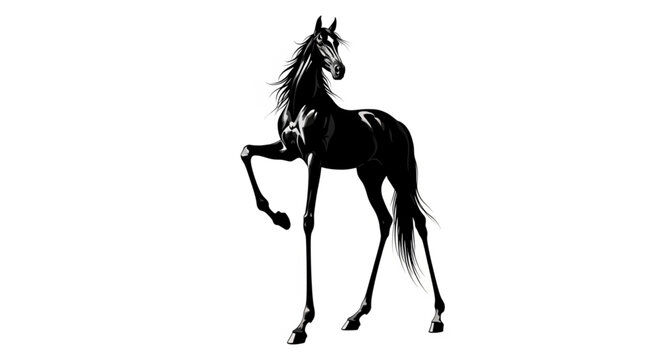 Elegant Black Horse Rearing Up Silhouette.