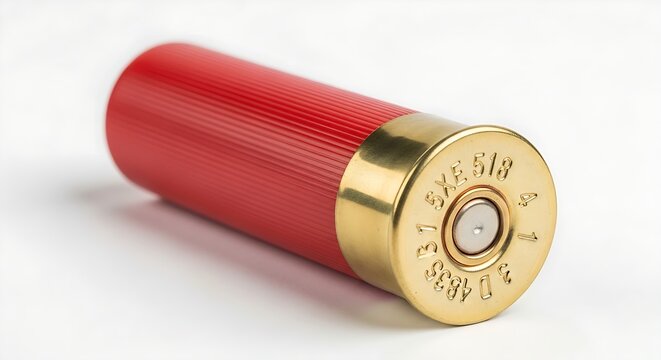 Red bullet casing with brass base close-up