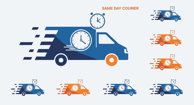 Same day delivery service concept with vehicles.