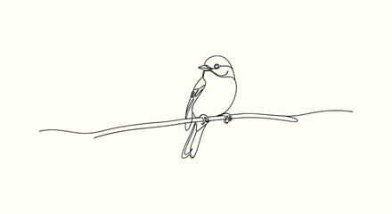Continuous line drawing of a bird sitting on a branch minimalist animal sketch vector art style © vectorial