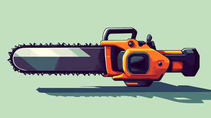 Naklejka premium A stylized illustration depicting an orange and black chainsaw with a long blade, casting a shadow