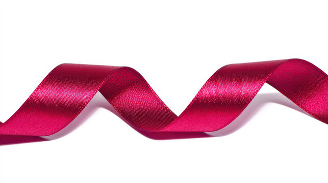 A Shiny Pink Ribbon Curled in a Wave on a White Background. Detailed Shot Digital Image Photography High Resolution