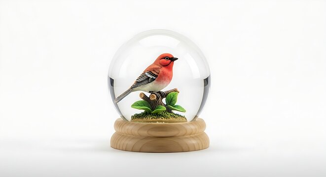 Snow globe with red bird perched on branch