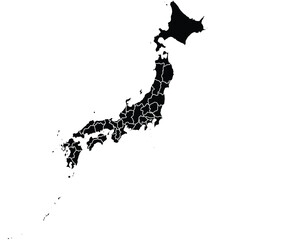 Fototapeta premium Map of Japan With Administrative Regions Black Silhouette Clipart.