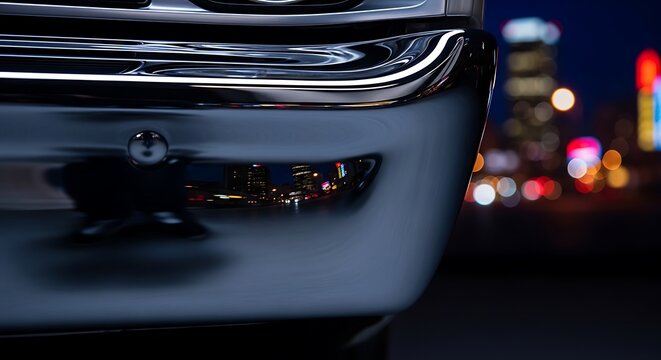 Polished Chrome Bumper Reflecting City Lights
