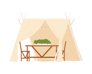 Naklejka premium Garden patio tent. Outdoor furniture, landscape garden objects, decorative details cartoon vector illustration