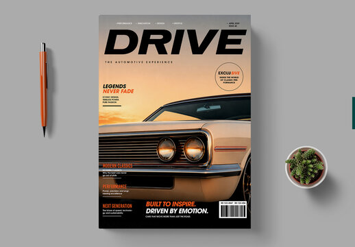 Automotive Magazine Cover With Classic Retro Car Vehicle Detail