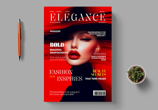 Elegant Fashion Magazine Cover with Red Aesthetic Typography Design