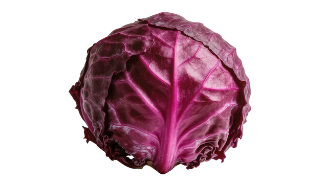 Crimson red cabbage head with textured leaves and visible core