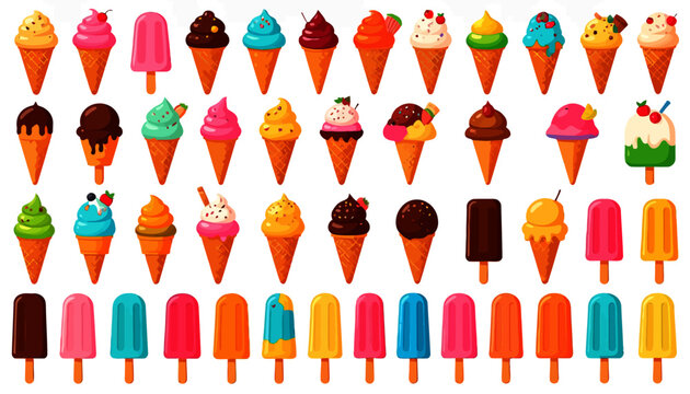 Colorful Ice Cream Cones and Popsicles.