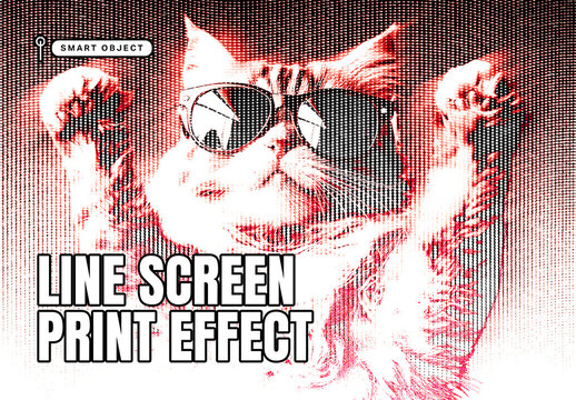 Line Screen Print Photo Effect Template with Retro Monochrome Texture
