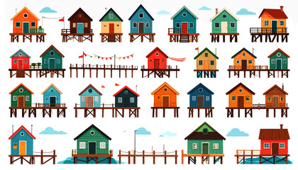 Fototapeta premium Colorful cartoon houses on stilts.