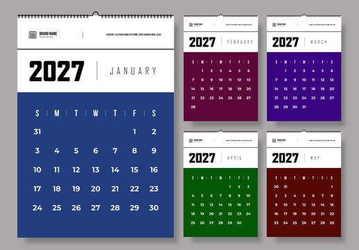 Modern Minimal Monthly Wall Calendar Template Design