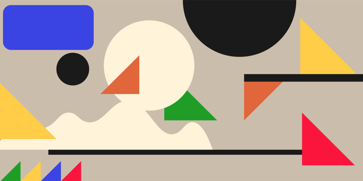 Modern Abstract Geometric Composition with Triangles and Lines, Suprematist Style Vector Art, Minimalist Constructivist Background