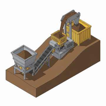 Industrial conveyor belt system for material processing.