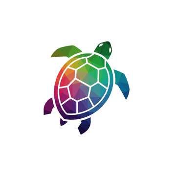 Colorful geometric turtle logo, abstract polygon animal design