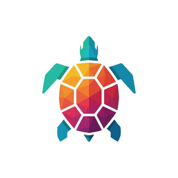 Colorful geometric turtle logo, abstract animal icon, vector illustration