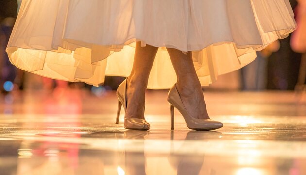 ドレスを着てパーティに参加する女性の足元にクローズアップした写真