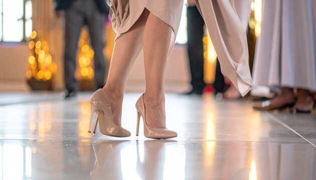 ドレスを着てパーティに参加する女性の足元にクローズアップした写真