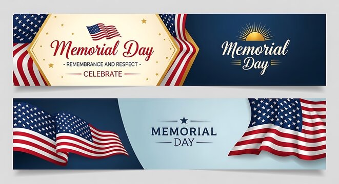 Memorial day patriotic backgrounds honoring heroes with american flags and festive designs