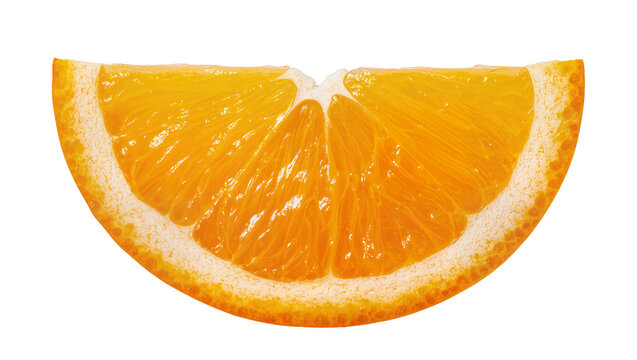 Bright juicy orange slice with segments and rind detail