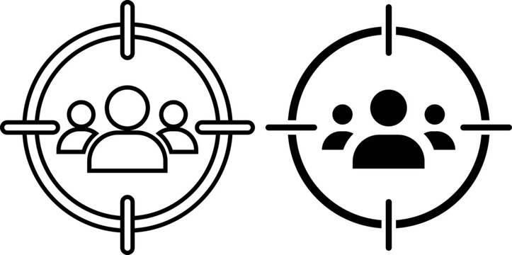 Target Audience Icon Set Customer Focus Group Marketing Recruitment Outline And Glyph Vector Illustration