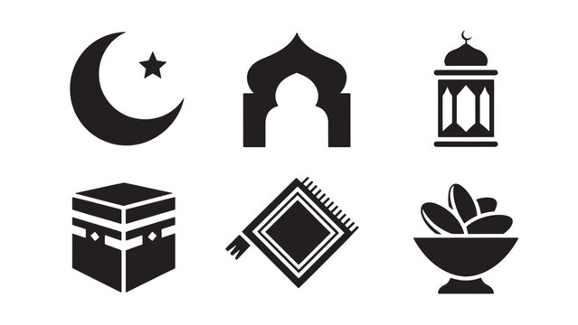 Islamic symbols icons set Vector