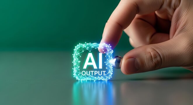 Hand adjusting AI output control representing optimization of workflow efficiency using artificial intelligence systems