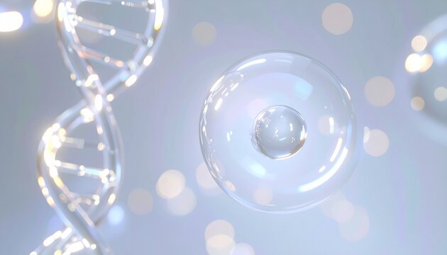 3D CG Illustration of Stem Cells and Double Helix DNA Structure. 