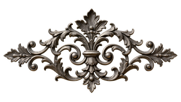 Ornate antique silver decorative flourish with leaves and scrolls