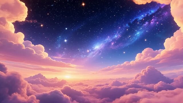 Starry light through orange-purple clouds