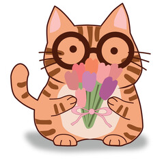 ginger cat with tulip © keerati
