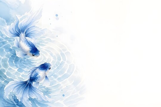 Minimalist Watercolor Goldfish Illustration with Soft Water Ripples