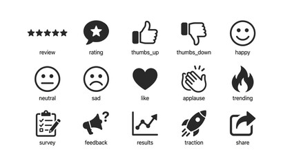 Fototapeta premium Feedback and interaction icons showing reactions on white background