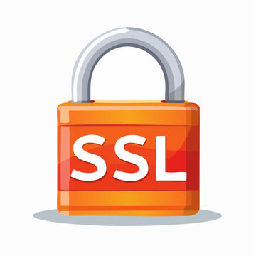 Cartoon orange SSL padlock illustration for data security and protection