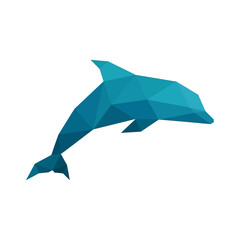 Obraz premium Geometric Dolphin Low Poly Art, Blue Aquatic Animal