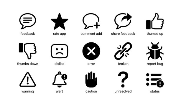 User feedback and status icons arranged in grid layout