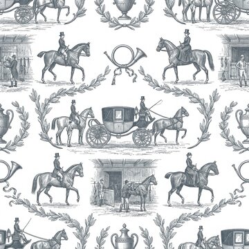 Vintage Equestrian Pattern with Horses and Carriages