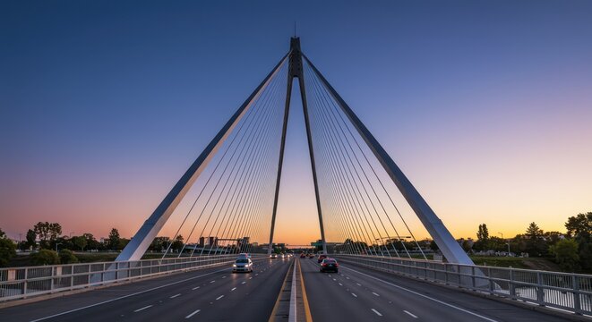 Cable Stay Bridge at Sunset.