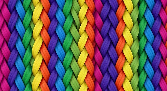 Colorful braided rope pattern seamless background vibrant multicolored strands woven together.