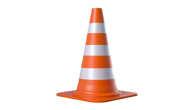 Orange traffic cone with reflective stripes on square base
