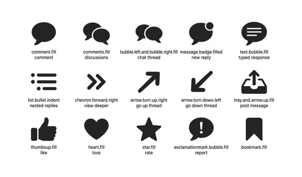 Filled communication and interface icons displayed in grid layout
