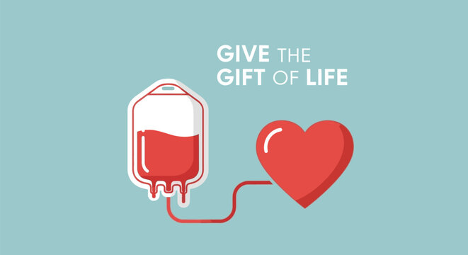 Blood donation concept with heart and IV bag for health