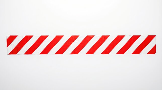 A long strip of red and white diagonal striped warning tape signals caution on a clean white background