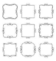 Obraz premium Ornate Scroll Frame SVG Bundle – Decorative Curvy Square Border Clipart for Vintage Labels & Wedding Cards